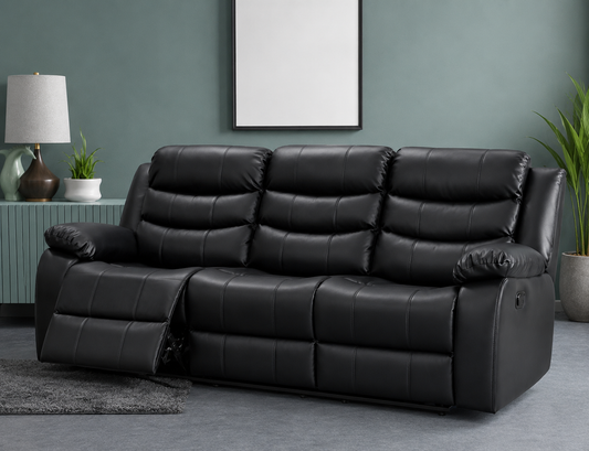 Harald Luxury Recliner Sofa UK – 3 Seater Leather Sofa | Black Brown Grey