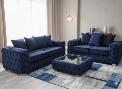 Ashton Chesterfield 3+2 Seater Sofa Set | Velvet Sofas in Cream, Navy, Silver & Mink