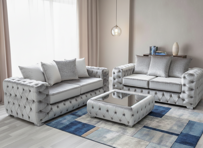 Ashton Chesterfield 3+2 Seater Sofa Set | Velvet Sofas in Cream, Navy, Silver & Mink