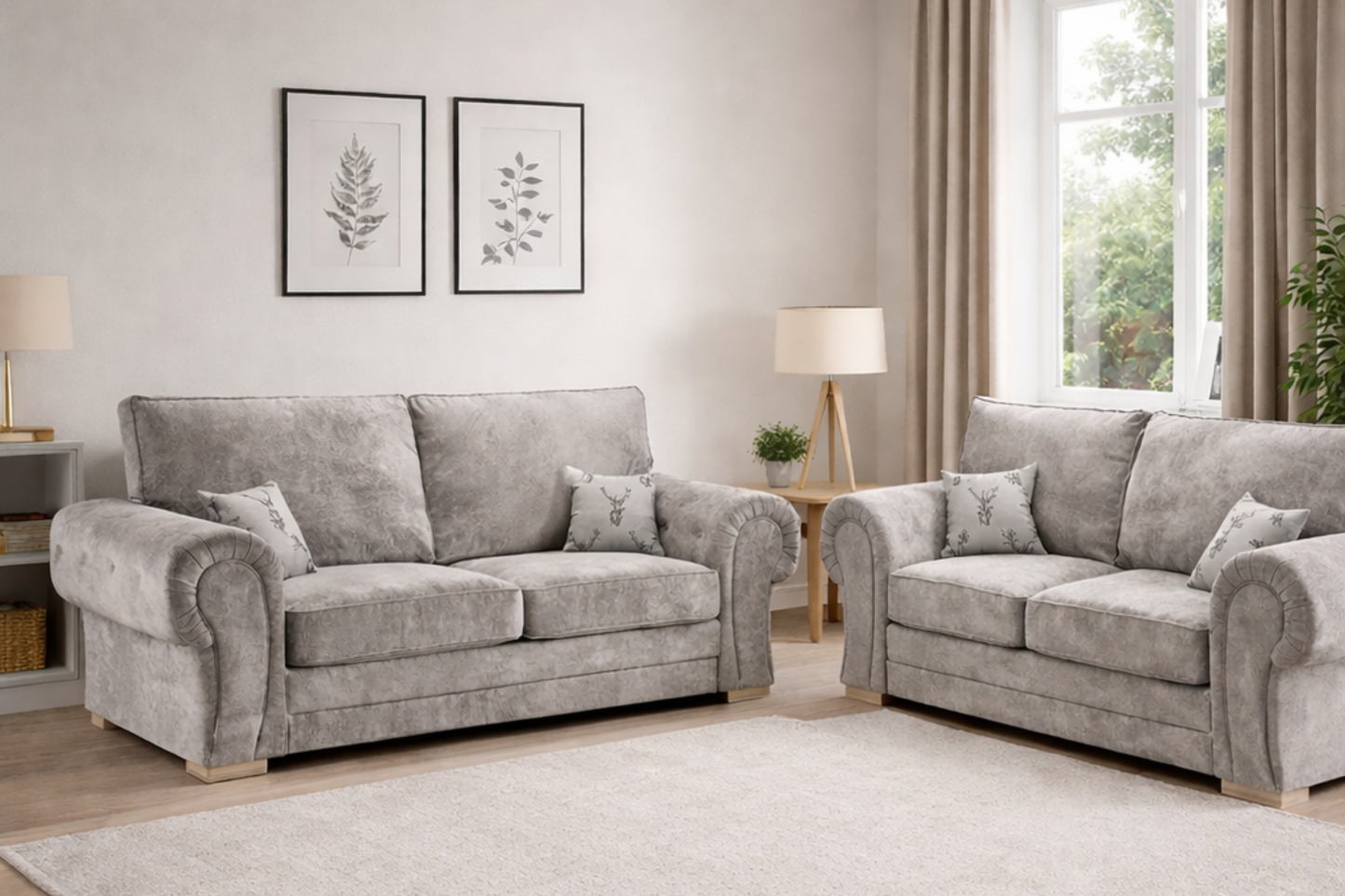 Verona Sofa Set 2 & 3 Seater | Light Grey Fabric Sofa